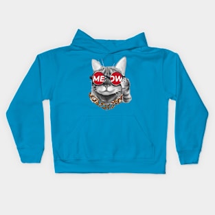 cat wearing meow sunglasses Kids Hoodie